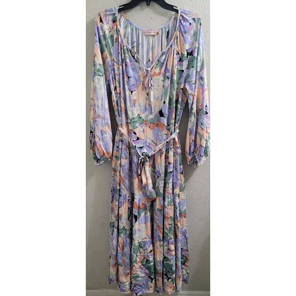 Traffic People X Anthropologie Woodstock Maxi Dress In Peach Wmn's Sz Large, NWT
